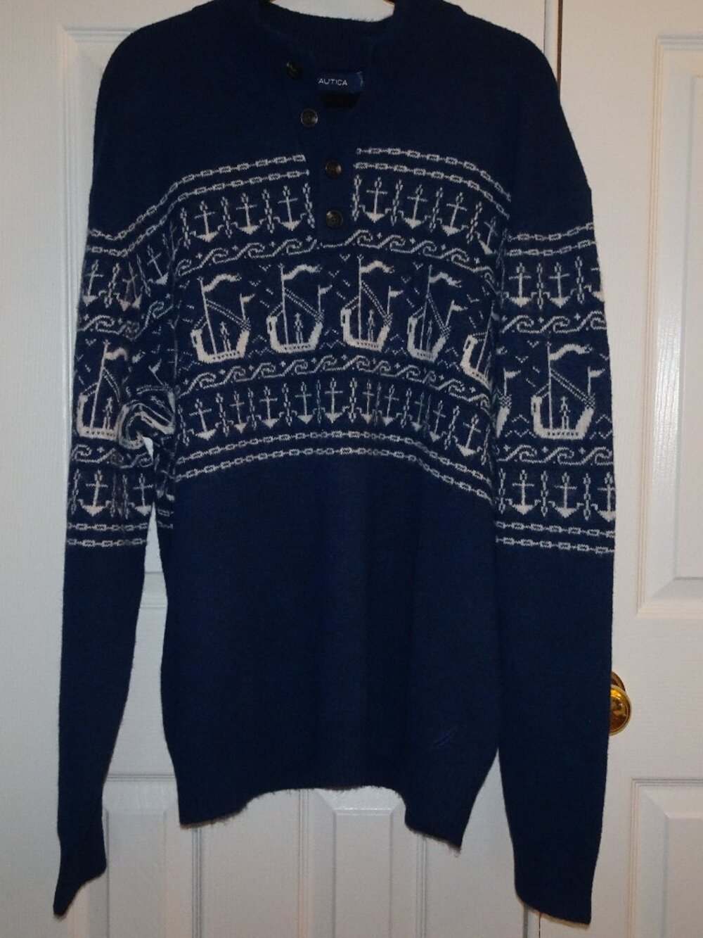 Nautica Blue Boat Button Collar Sweater